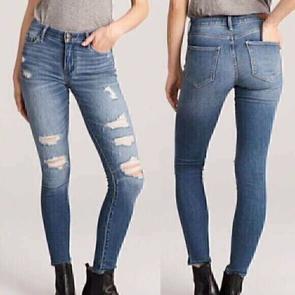 ABERCROMBIE FITCH Harper Low Rise Super Skinny Jeans Medium Ripped 27S 4S SHORT - Picture 1 of 14